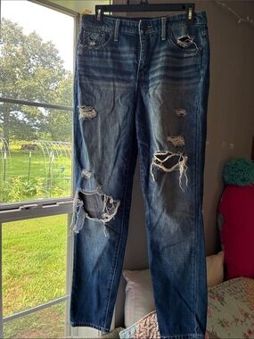 Women's Distressed Straight-Leg Jeans - Blue